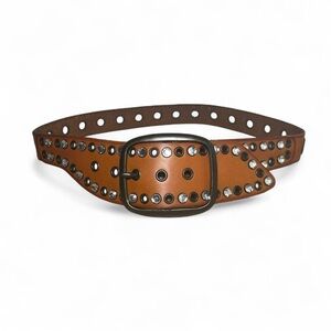 Gap 1969 Rhinestone Leather Belt Brown Brass Hardware And Eyelets Size Small